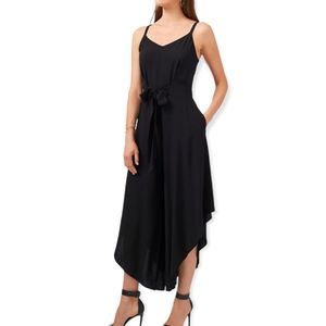 MSK Tie-Front Challis High Leg Jumpsuit in Black. Size M